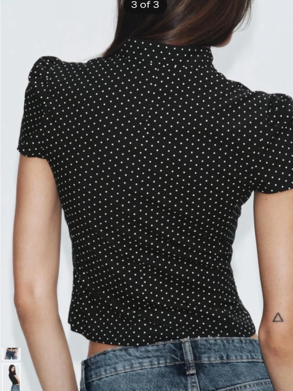 Zara Black and White Polka Dot Tie-Front Puff Sleeve Top